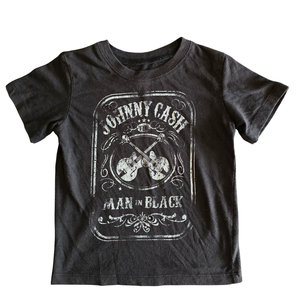 Johnny Cash Man in Black Kids Graphic T-Shirt Black 4T Country Music Tee